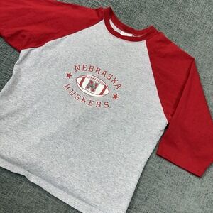 Adidas Nebraska Huskers Shirt Size XL Gray Red Raglan 3/4 Sleeve VTG USA Made